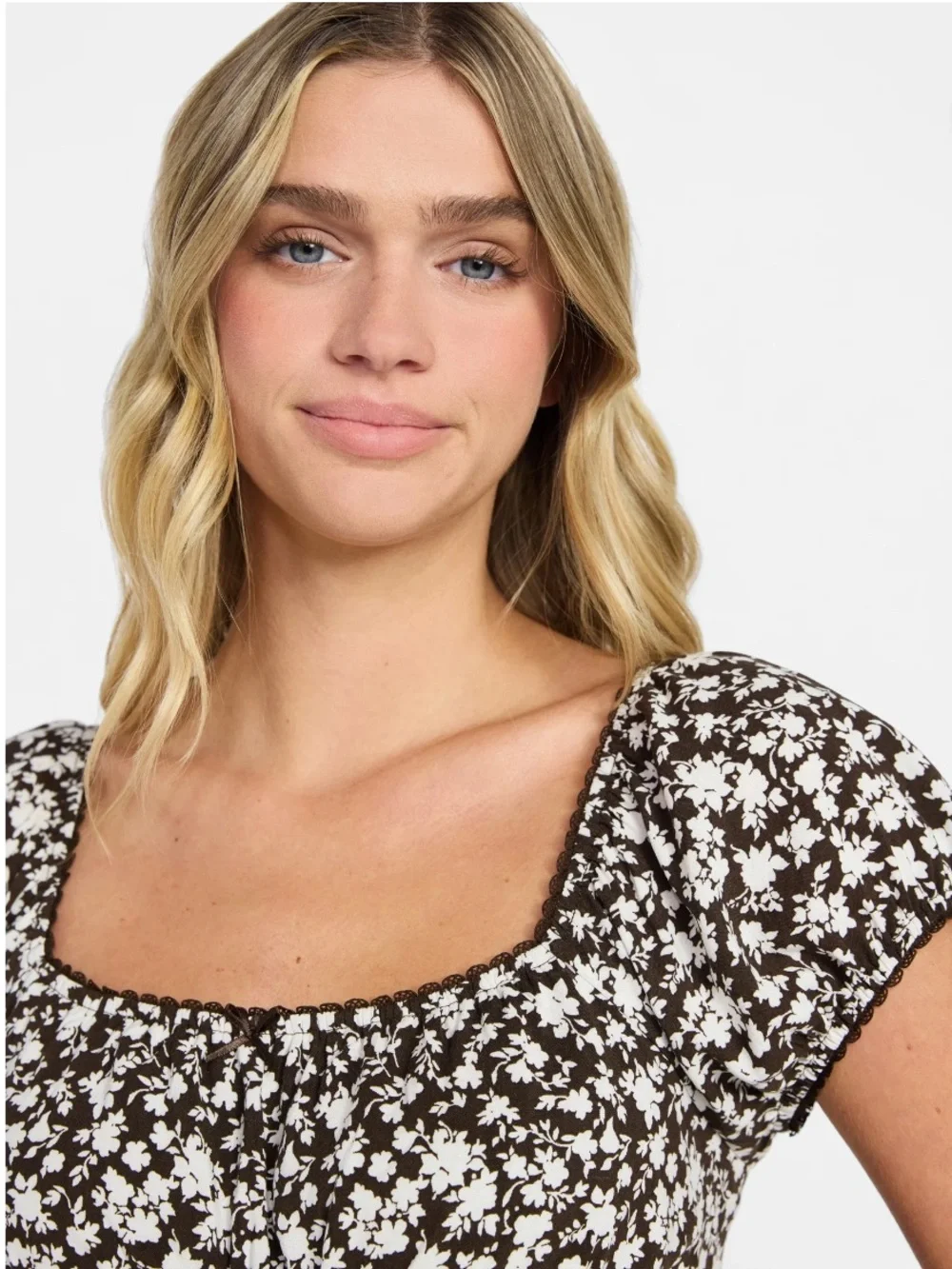 Brown Floral Square-Neck Mini Dress, NEW - Picture 4 of 9